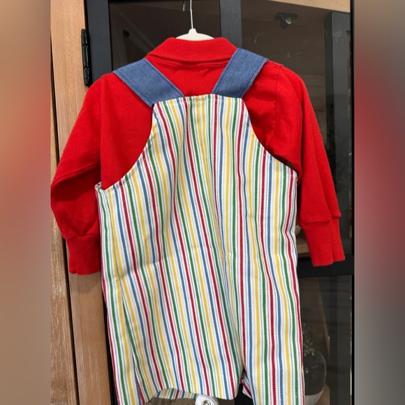 Vintage 1980s Buster Brown DoubleB Rainbow Stripes overalls baby boy sweater set - Picture 3 of 6